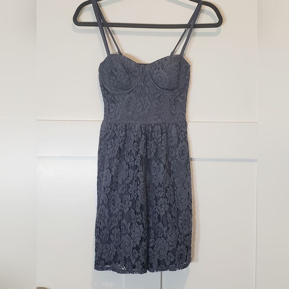 Abercrombie & Fitch Blue Lace Corset Mini Dress Size XS Adj Straps Pockets Y2K